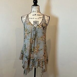 Maeve Gray Floral Ruffle Hem Tunic